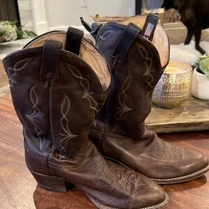 Mens Vintage Dan Post Brown Deertan Leather Cowboy Boots 10 Extra Wide
